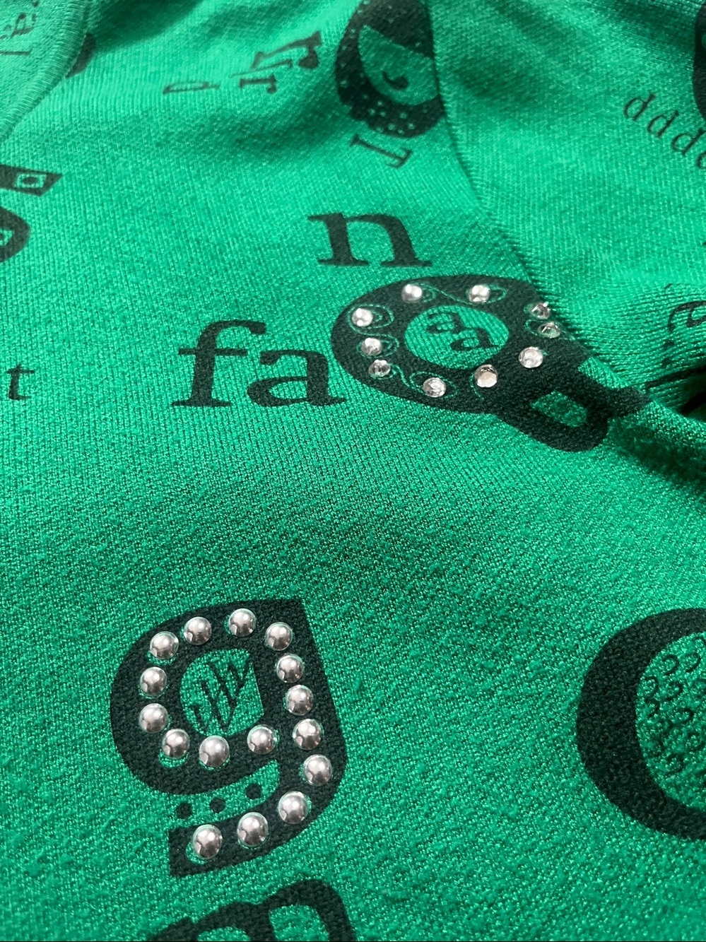 Tricotto Emerald Green Rhinestone Letter Print Sweater – Size L – Like New - Picture 5 of 9